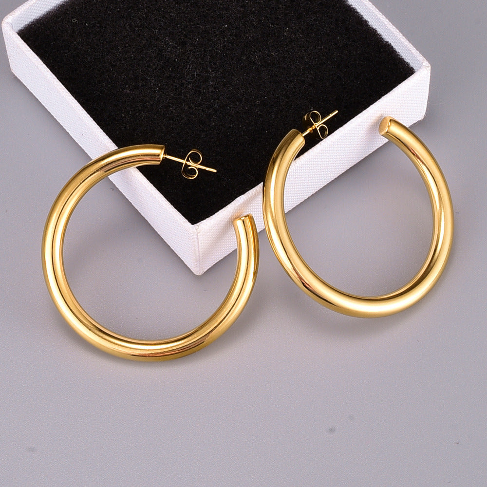 Gooddiy Jewelry Wholesale Fashion C-shaped Titanium Steel Golden Earrings