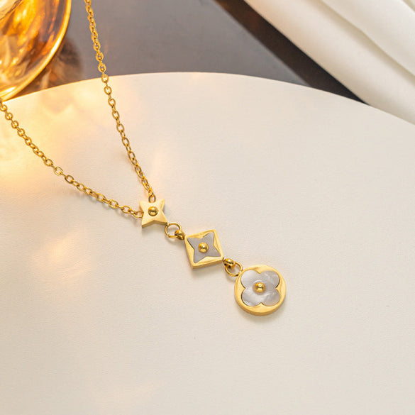 Moderate Luxury Round Geometric Titanium Steel 18K Gold Plated Necklaces