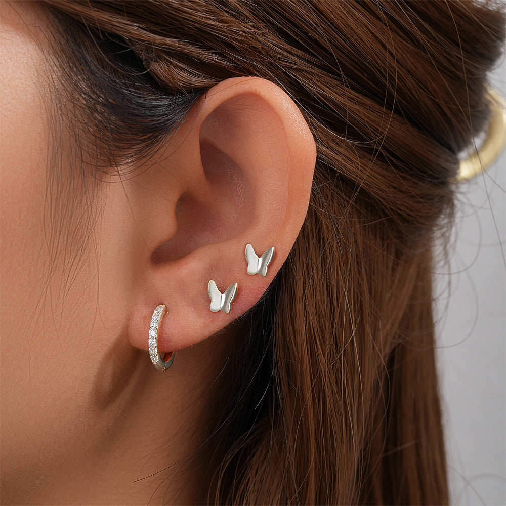 1 Set Simple Style Star Butterfly Plating Sterling Silver Hoop Earrings Ear Studs