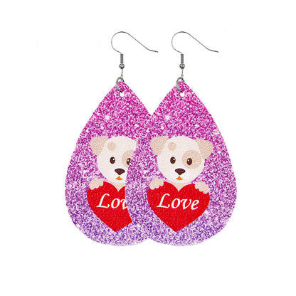 1 Pair Lady Streetwear Letter Heart Shape Pu Leather Drop Earrings