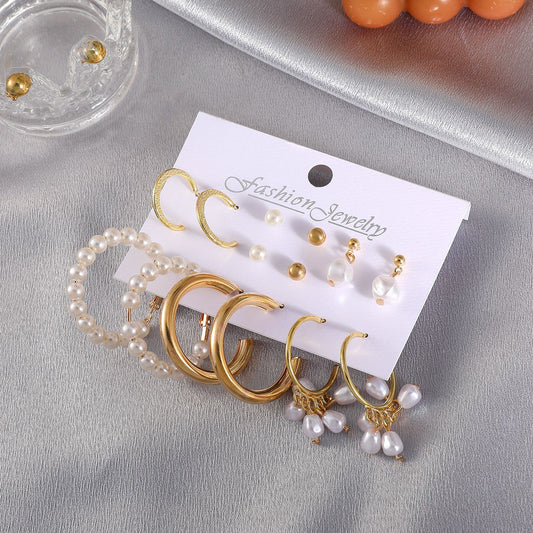 Retro Acrylic Geometric Pearl Alloy Earrings 6-piece Set Wholesale