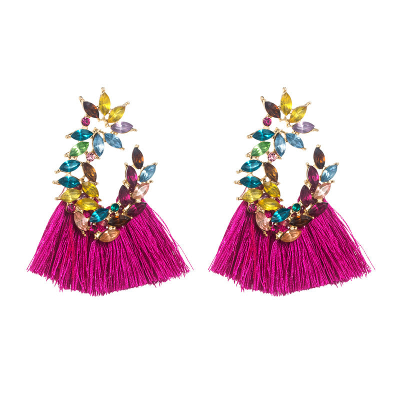 Fashion Geometric Alloy Tassel Rhinestone Drop Earrings