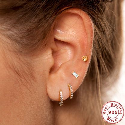 1 Piece Simple Style Star Moon Plating Sterling Silver Zircon Ear Studs