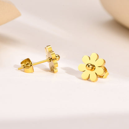 Simple Style Flower Stainless Steel Plating Ear Studs 1 Pair