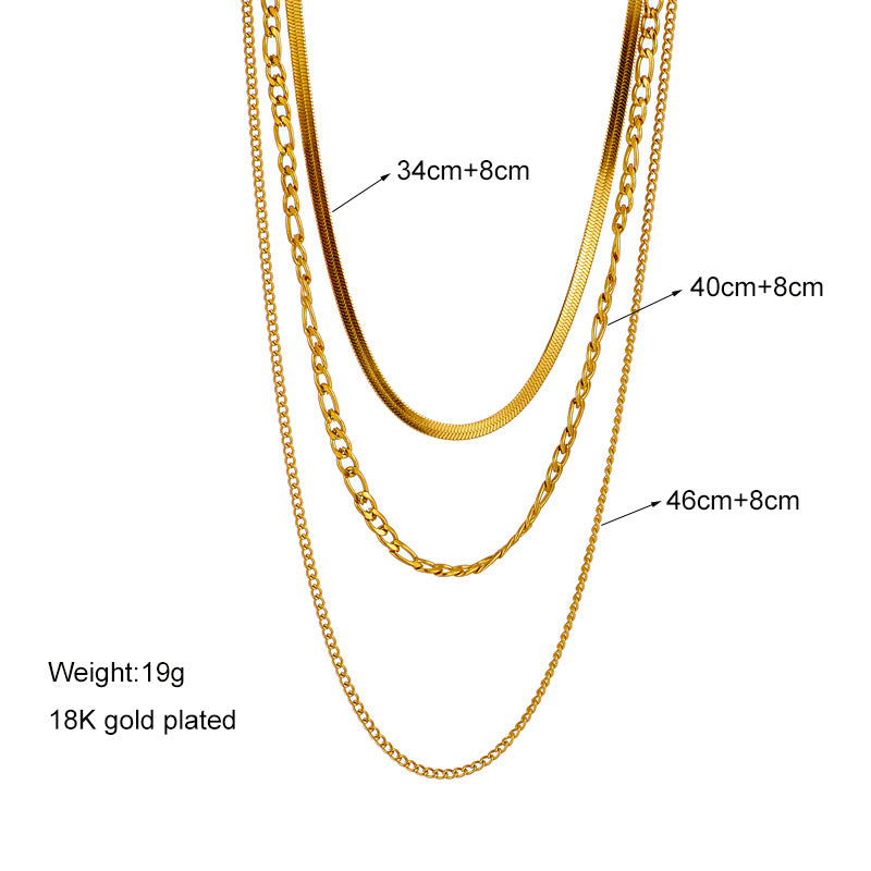 Fashion Solid Color Titanium Steel Plating Chain Layered Necklaces 1 Piece