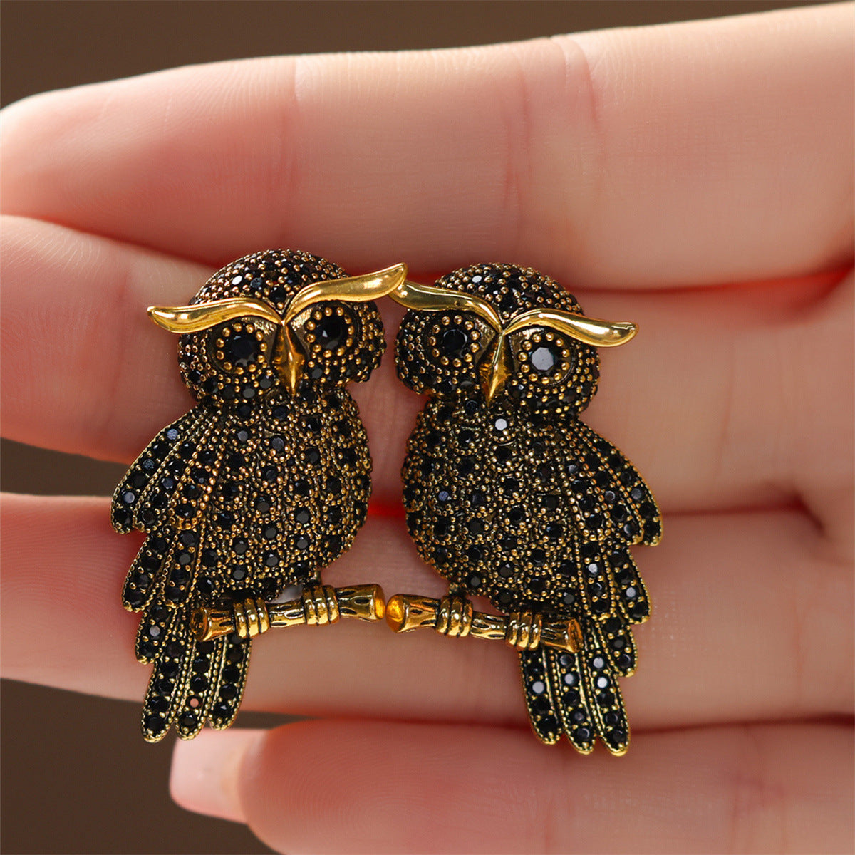 1 Pair Cartoon Style Owl Inlay Copper Zircon Ear Studs