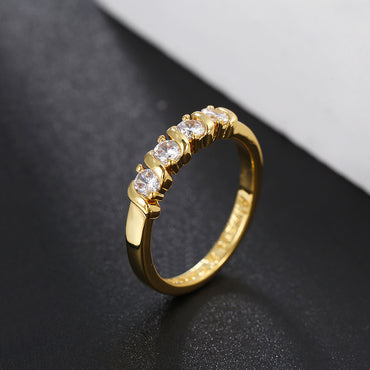 European And American Simple Style New Ring Zircon Ring Female Copper Plated 18k Gold Jewelry Spot