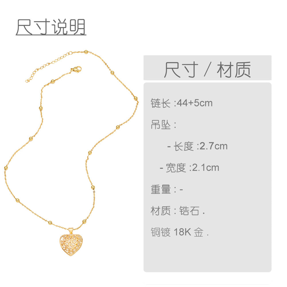 New Heart-shaped Copper Gold-plated Inlaid Zircon Necklace