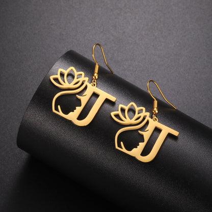 1 Pair Elegant Simple Style Letter Lotus Plating Stainless Steel Drop Earrings