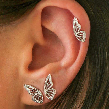 Simple Style Butterfly Copper Inlay Zircon Ear Studs 1 Pair