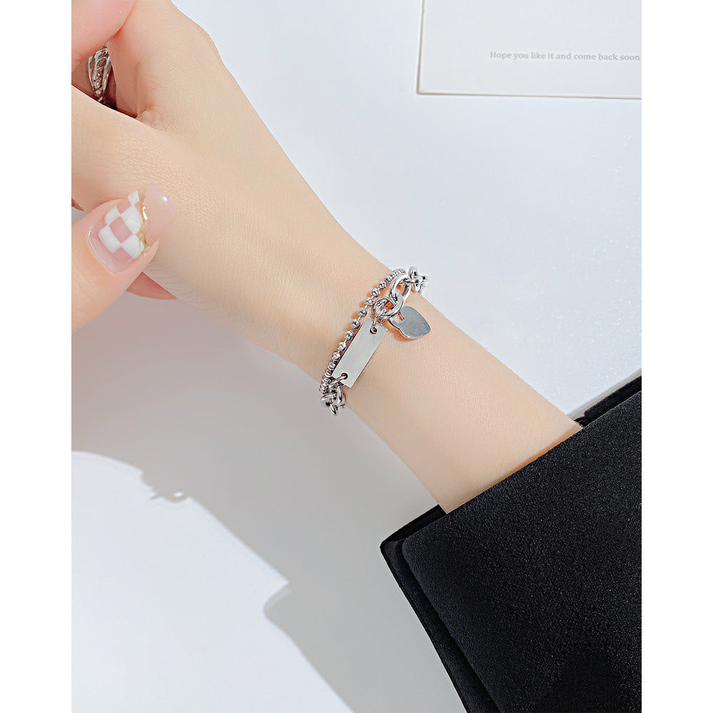 Fashion Heart Shape Stainless Steel Bracelets Layered Chain No Inlaid Stainless Steel Bracelets