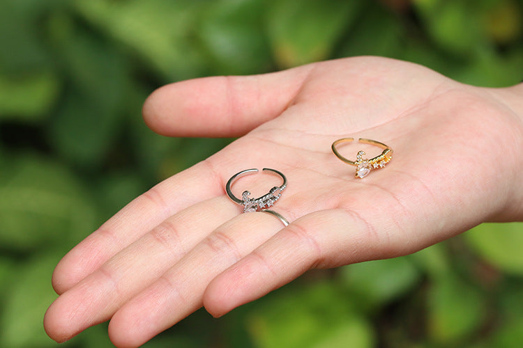 Korean Style Micro-encrusted Ring Diamond-encrusted Geometric Irregular Copper Opening Adjustable Ring