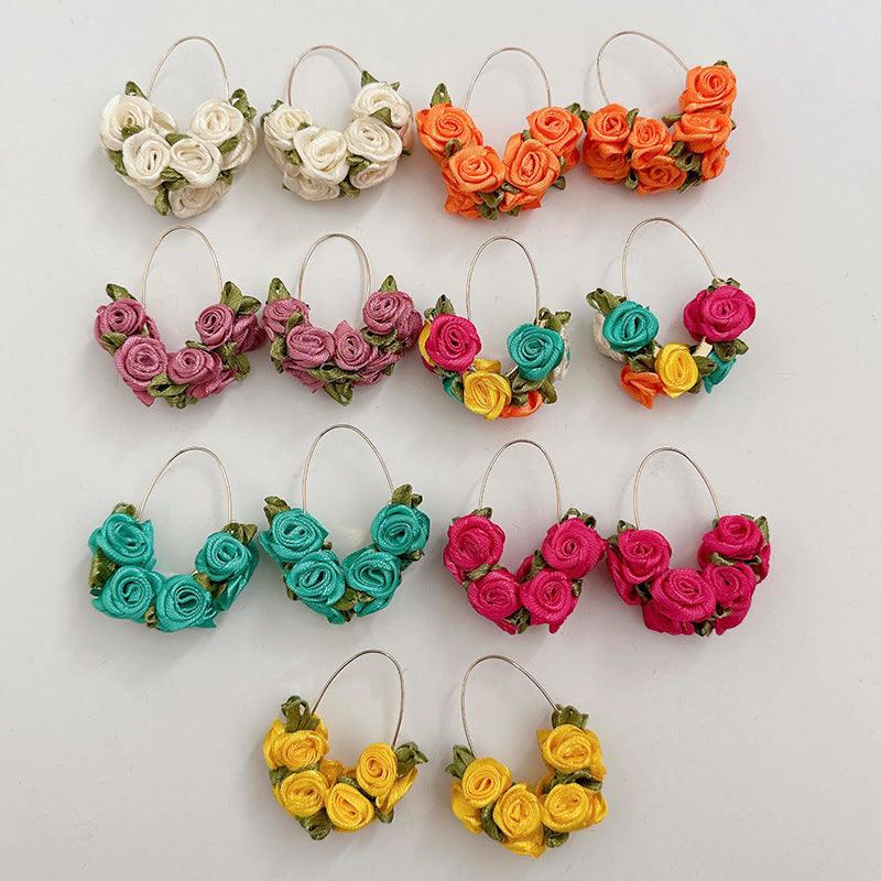 Sweet Flower Alloy Cloth Handmade Women's Earrings