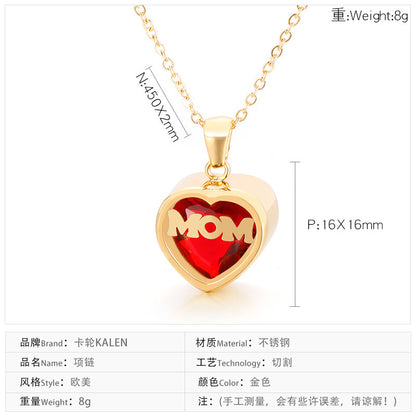 New European And American Fashion Stainless Steel 12 Birthday Stone Heart-shaped Necklace