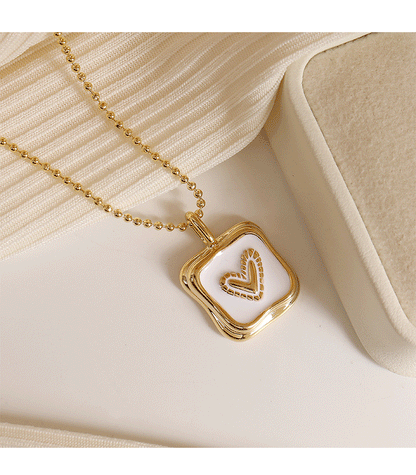 Sweet Square Heart Shape Copper Enamel Plating Pendant Necklace