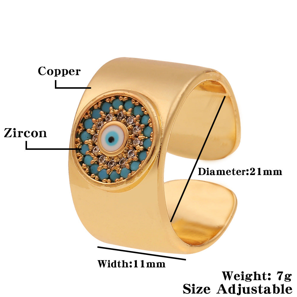 Copper Plated Real Gold Micro-inlaid Zircon Wide Round Tail Ring Source