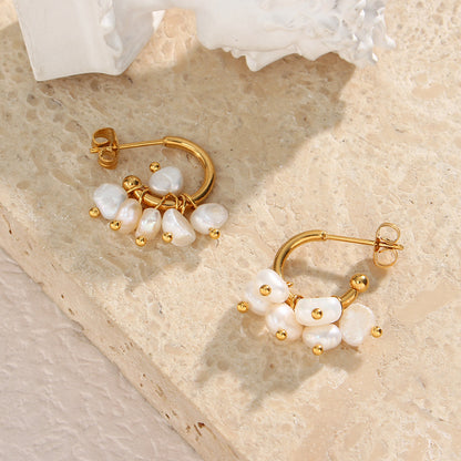 Elegant C Shape Plating Metal Artificial Pearls Gold Plated Ear Studs