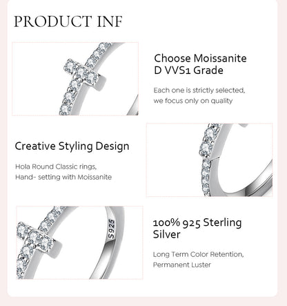 Casual Simple Style Cross Sterling Silver Gra Plating Inlay Moissanite Rings