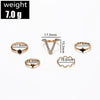 Cross-border New Ring 5-piece Set Fashion V-shaped Diamond Ring Ring Personalized Black Gem Ring