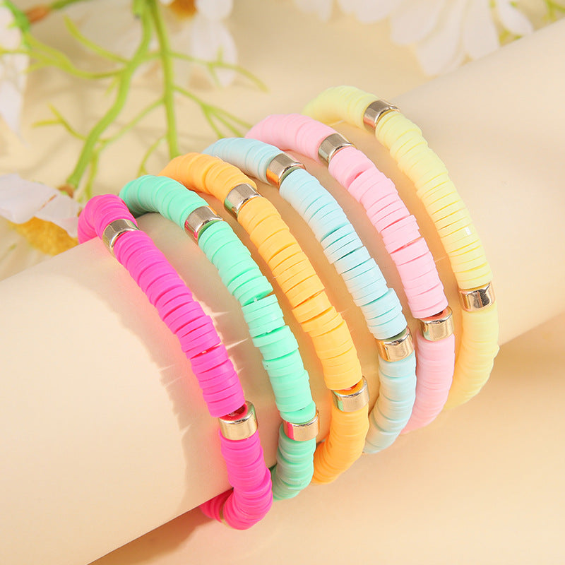 Simple Style Color Block Soft Clay Knitting Women's Bracelets 6 Pieces