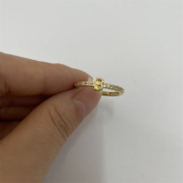 Cross-border new 26 initials micro-inlaid zircon open rings ins style personalized design English letter jewelry