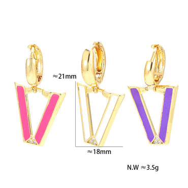 Retro V-shaped Inverted Triangle Fluorescent Copper Earrings Wholesale Gooddiy