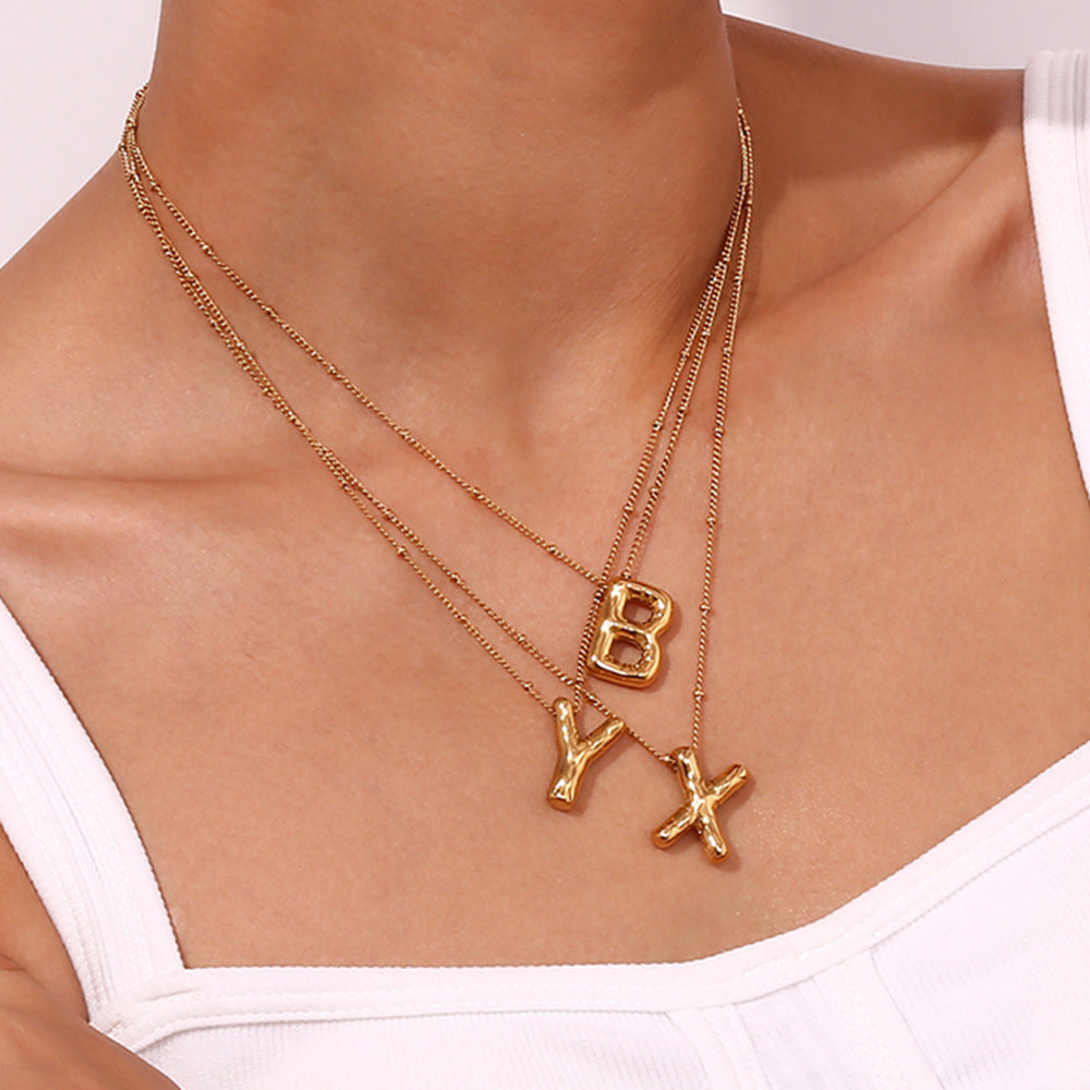 Fashion Letter Number Text Stainless Steel 18K Gold Plated Necklaces