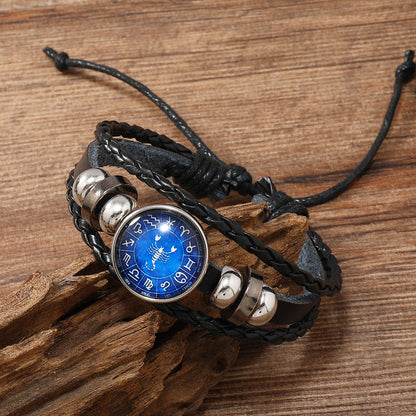 Retro Constellation Pu Leather Knitting Unisex Bracelets