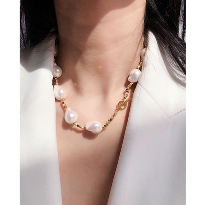 Copper Pearl Fashion Clavicle Chain Necklace Camellia Earrings