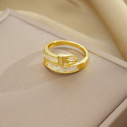 Moderate Luxury Round Geometric Titanium Steel 18K Gold Plated Rings