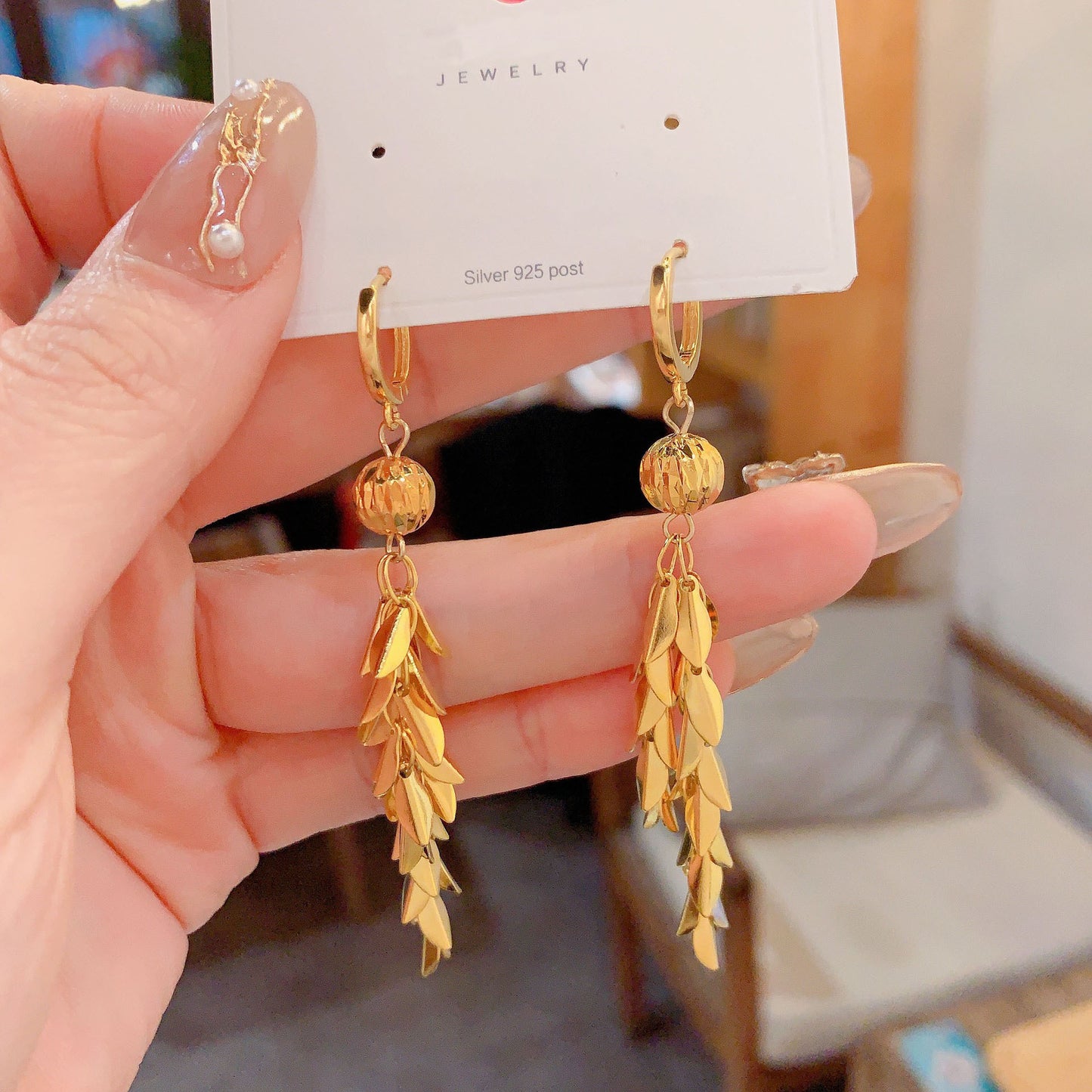 1 Pair Vintage Style Grain Tassel Copper Gold Plated Drop Earrings