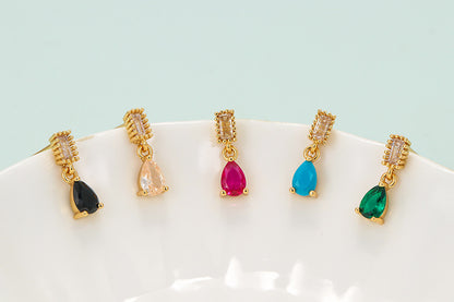 Retro Style Water Drop Inlaid Colorful Zircon Copper Earrings Wholesale