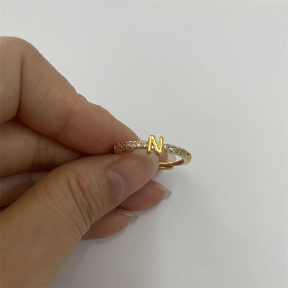 Cross-border new 26 initials micro-inlaid zircon open rings ins style personalized design English letter jewelry