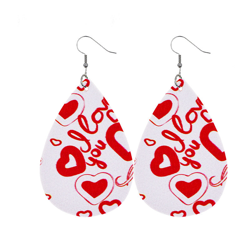 1 Pair Elegant Lady Water Droplets Heart Shape Pu Leather Drop Earrings