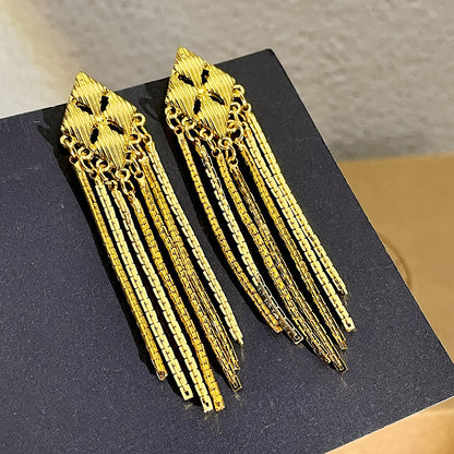 1 Pair Elegant Retro Geometric Tassel Copper Gold Plated Drop Earrings