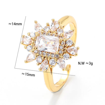 Fashion Sun Flower Inlaid Zircon Copper Ring Wholesale Gooddiy