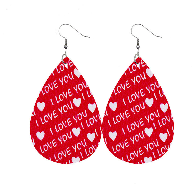 1 Pair Elegant Lady Water Droplets Heart Shape Pu Leather Drop Earrings