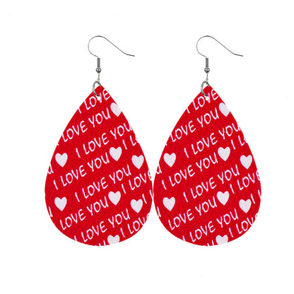 1 Pair Elegant Lady Water Droplets Heart Shape Pu Leather Drop Earrings