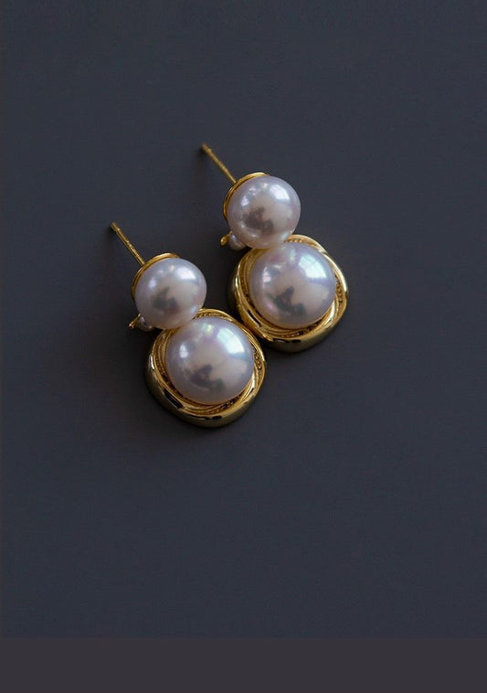 1 Pair Simple Style Round Inlay Copper Pearl Drop Earrings