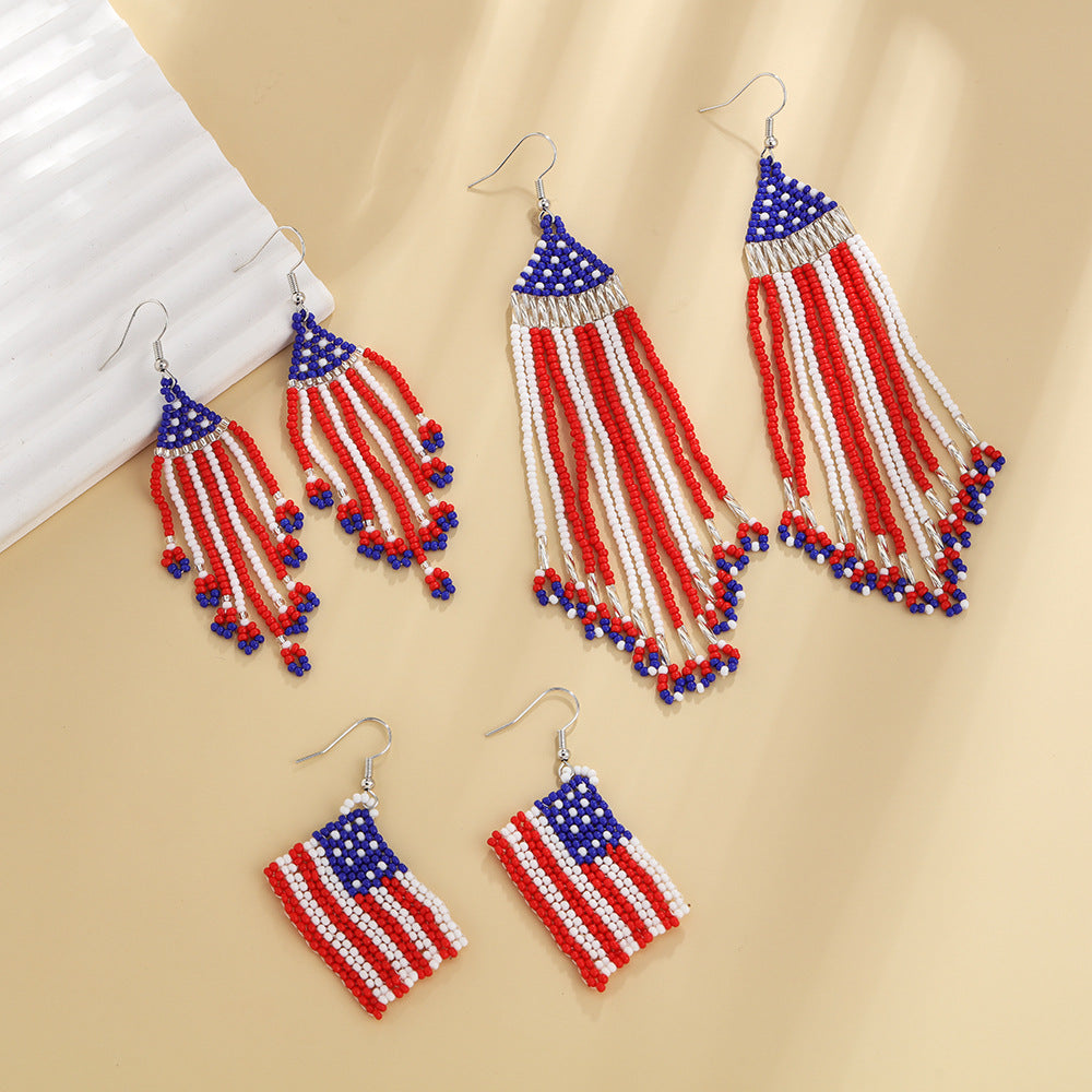 1 Pair Vintage Style American Flag Tassel Glass Ear Hook