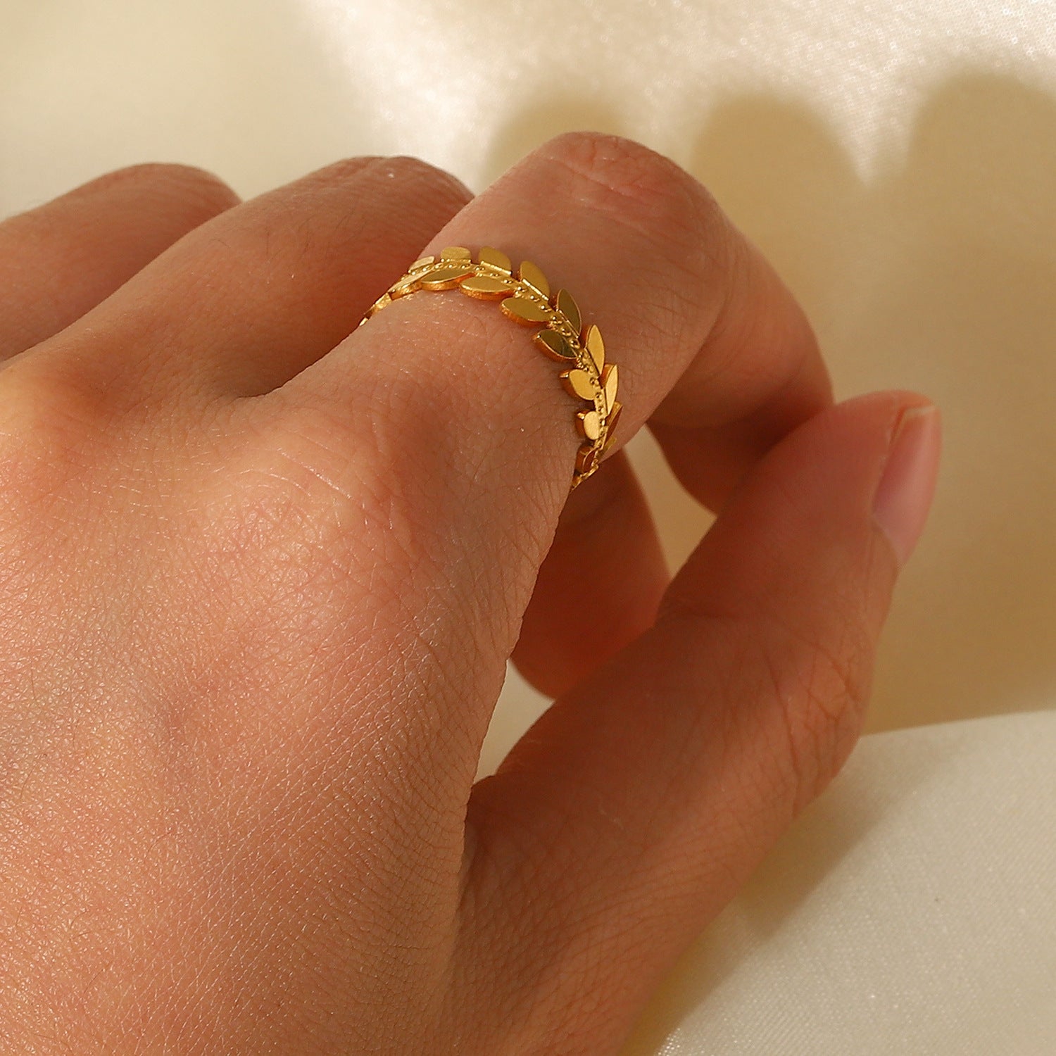 New Simple Leaf-shaped 18k Gold Stainless Steel  Open Ring