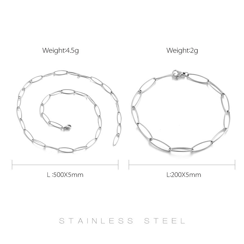 Simple Titanium Oval Clavicle Chain Bracelet Set Wholesale Gooddiy