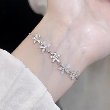 Sweet Flower Sterling Silver Plating Inlay Zircon Bracelets