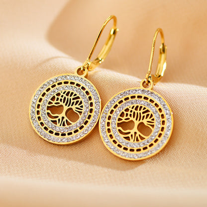 1 Pair Retro Geometric Round Copper Plating Inlay Zircon Earrings