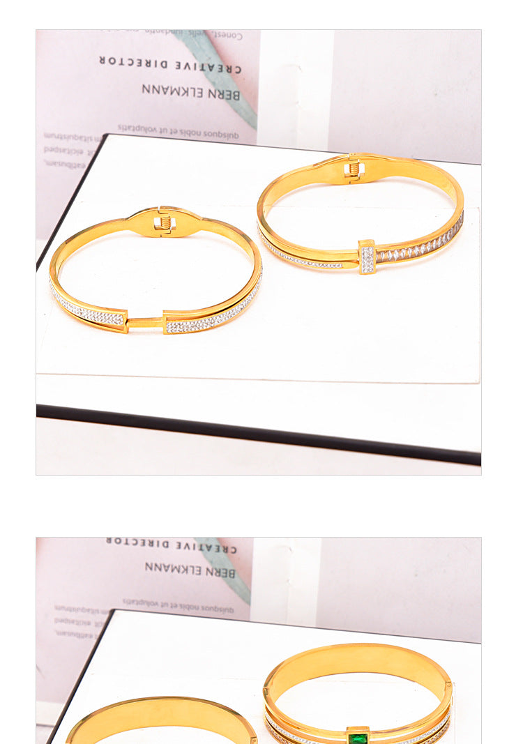 Simple Style Classic Style Square Titanium Steel Zircon Bangle In Bulk