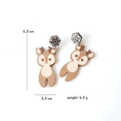 Exaggerated Cartoon Character Wood Printing Women's Earrings 1 Pair