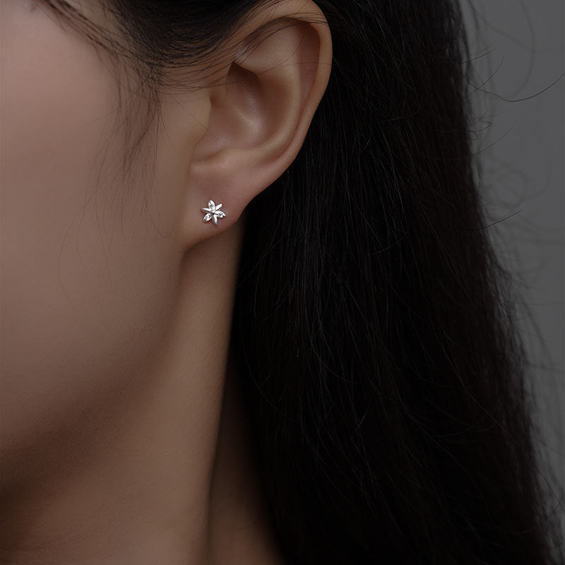 1 Pair Simple Style Flower Inlay Sterling Silver Zircon Ear Studs