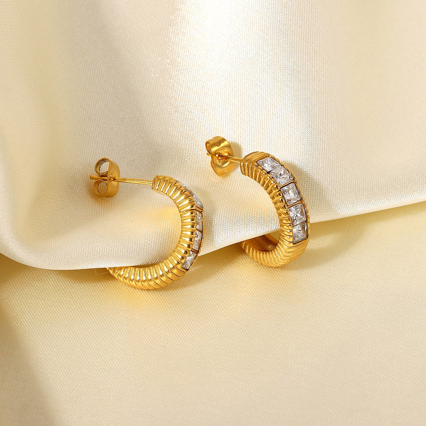 Simple Fashion Stainless Steel Thread C-shaped Inlaid Zircon Earring