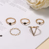 Cross-border New Ring 5-piece Set Fashion V-shaped Diamond Ring Ring Personalized Black Gem Ring