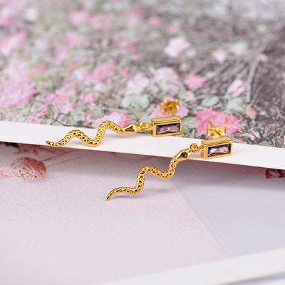 Snake Earrings Square Zircon Retro Snake Animal Earrings